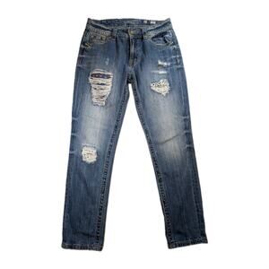 Miss Me Boyfriend Ankle Jeans Distressed Rhinestone Embellished Womens 27**
